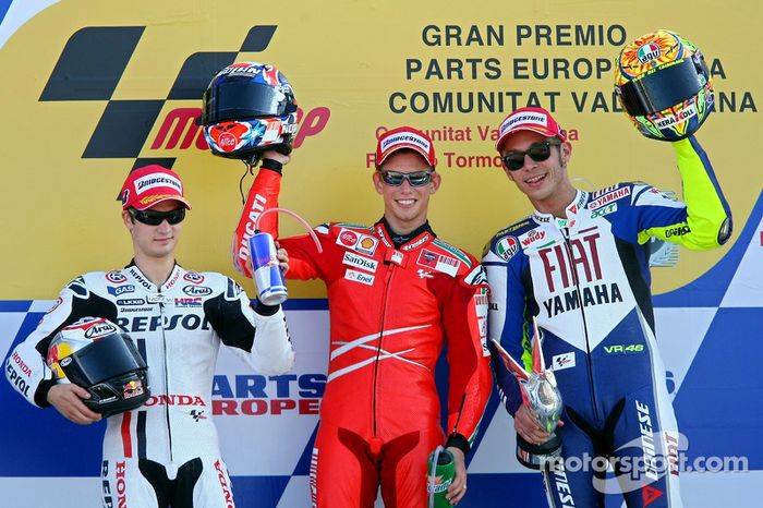 Podio: 1º Casey Stoner, 2º Dani Pedrosa, 3º Valentino Rossi