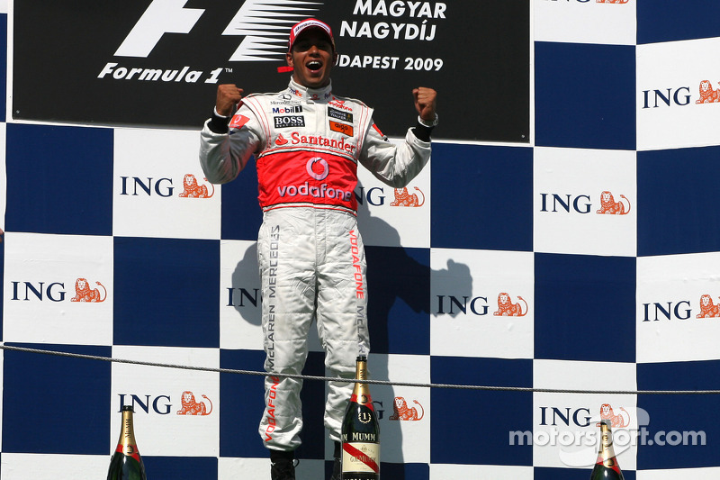 Podium: race winner Lewis Hamilton, McLaren Mercedes