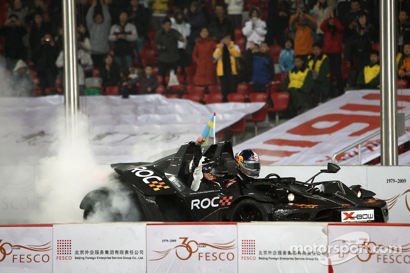 Race of Champions winner Mattias EkstrÃ¶m celebrates